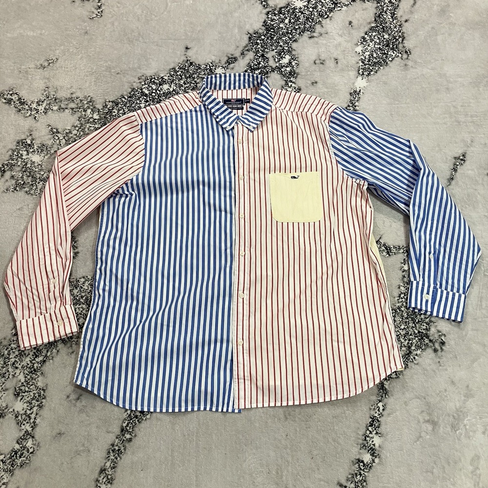 Vineyard Vines Mens XXL Classic Fit Whale Shirt Colorblock Stripe Button Down